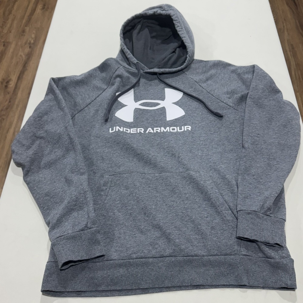 Under Armour Hoodie Sweatshirt Mens M Gray Fleece Pullover Big Logo Athletic